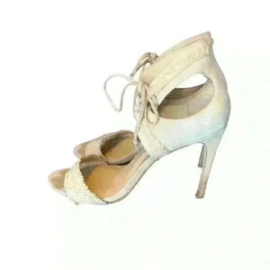 Ashley Mischka Beige High Heel Shoes Ankle Strap Size 8
